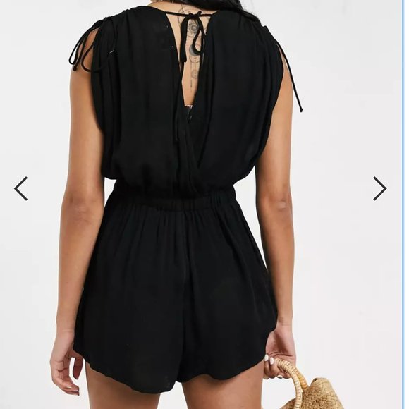 MOD on Trend Black V-Neck Tie-Back Romper - Picture 1 of 5